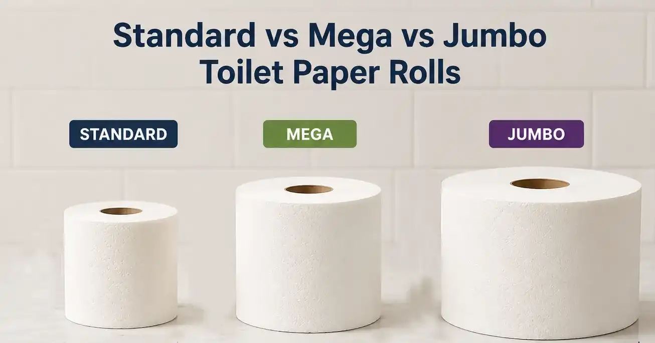 Standard vs Mega vs Jumbo Toilet Paper Rolls Standard vs Mega vs Jumbo Toilet Paper Rolls