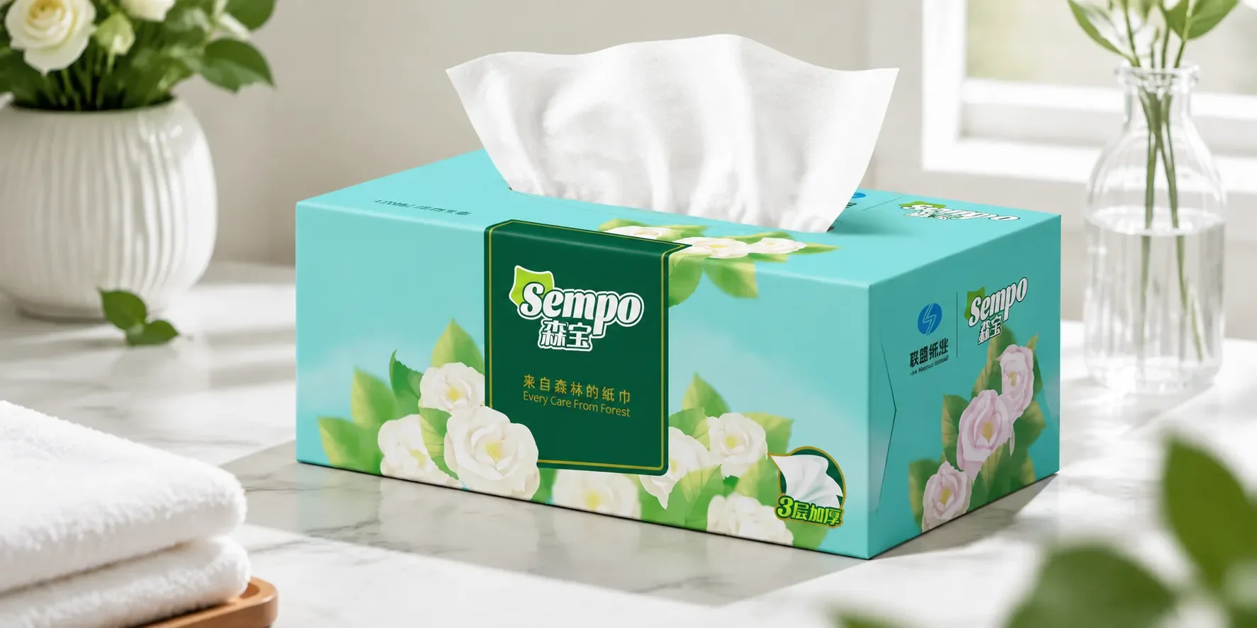 Facial tissue box for hygienic dispensing