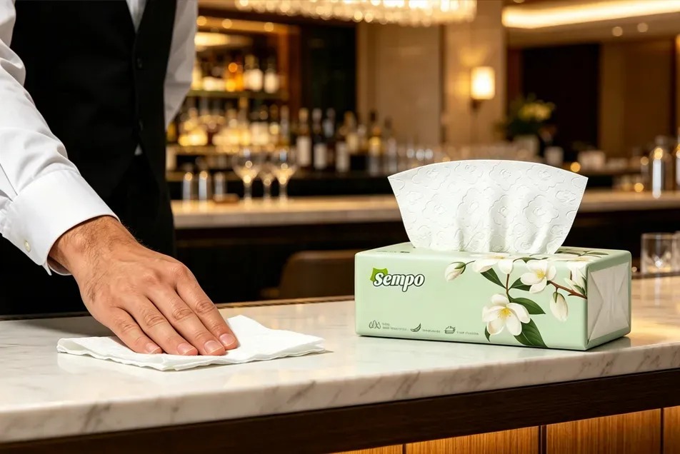 Multipurpose soft pack facial tissue for household surface cleaning