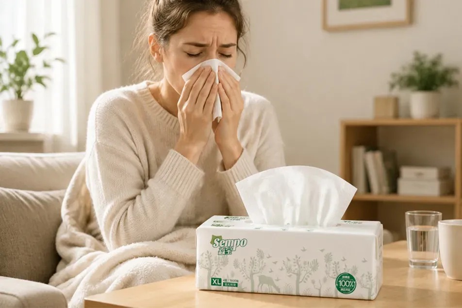 Soft pack facial tissue for sensitive skin and allergy relief